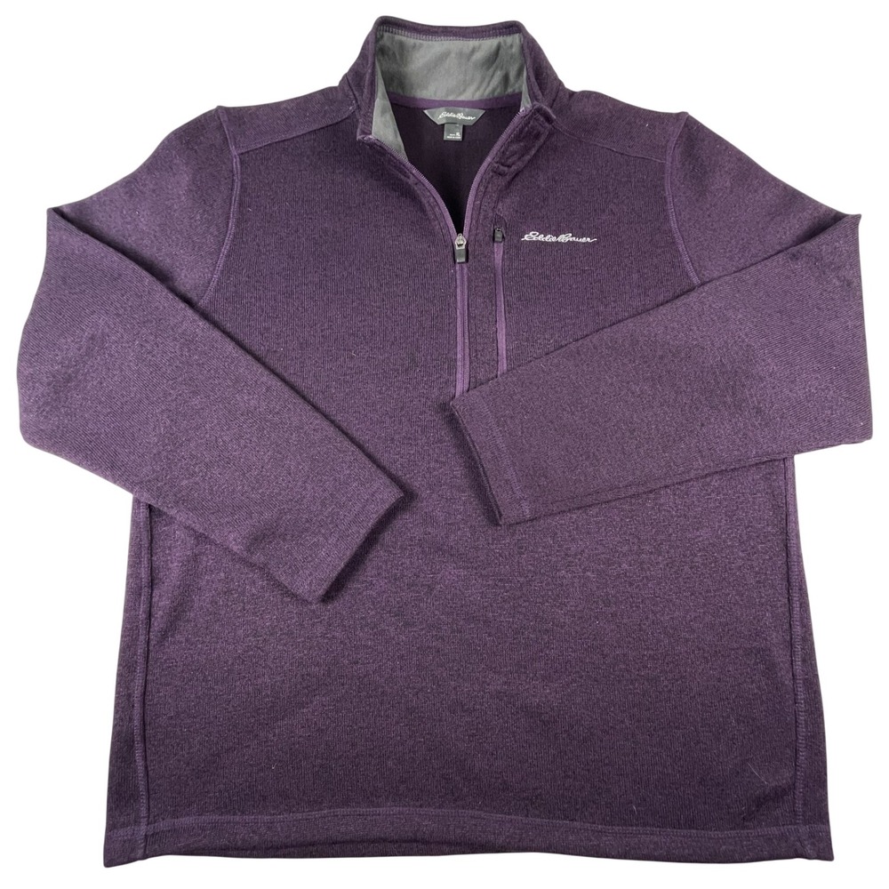 Eddie Bauer Pullover Mens XL Purple 1/4 Zip Fleece Sweater Knit Pocket